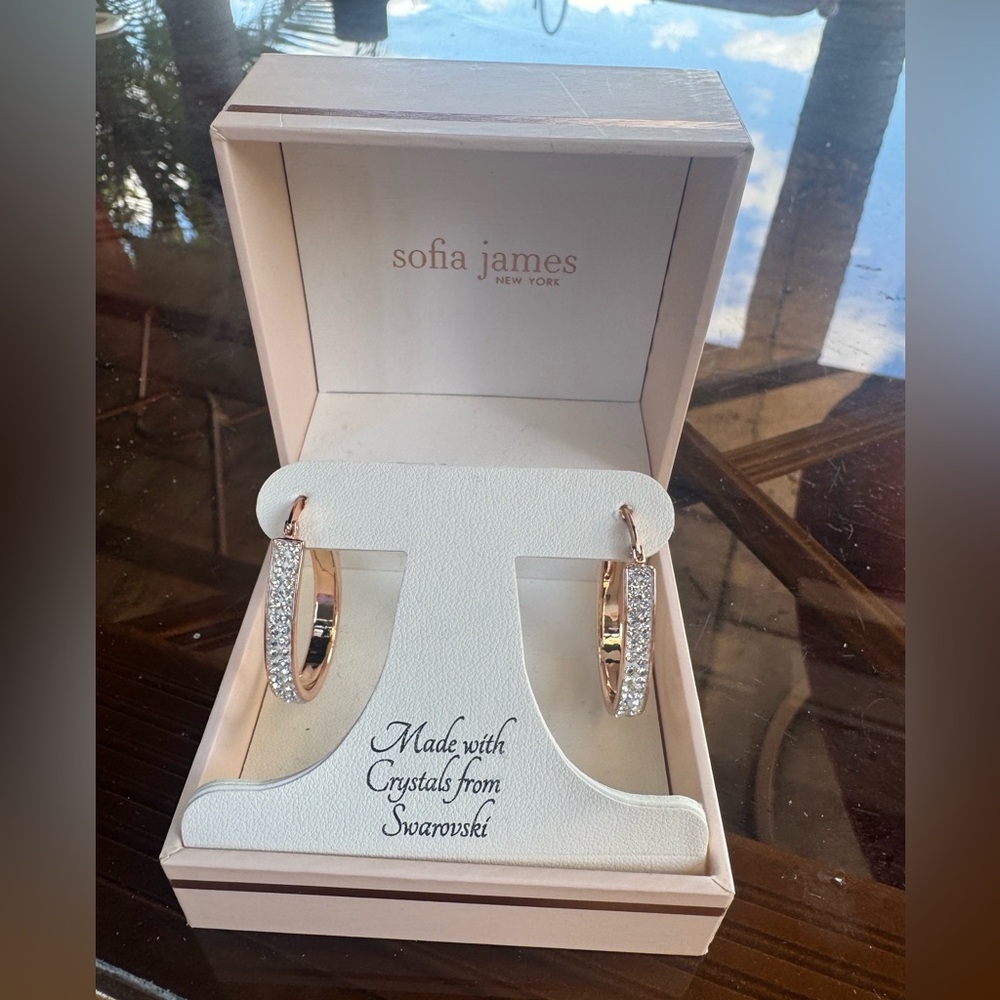 SOFIA James Rose Gold Oval Earrings with Swarovski Crystals